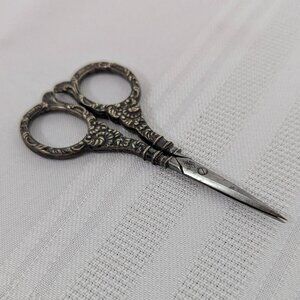 Vintage silver embroidery scissors with ornate floral handles 3 1/4 inch